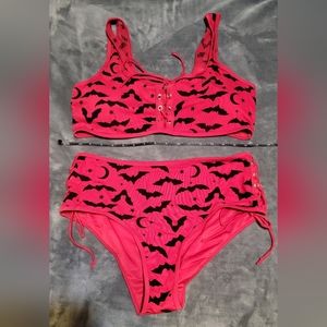 Red & black Bats 2 piece bathing suit Size XXL